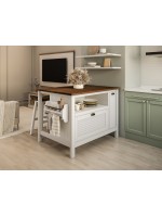 Ilha para cozinha em branco laca com o tampo castanho de 120 cm / Coleção Cozzy